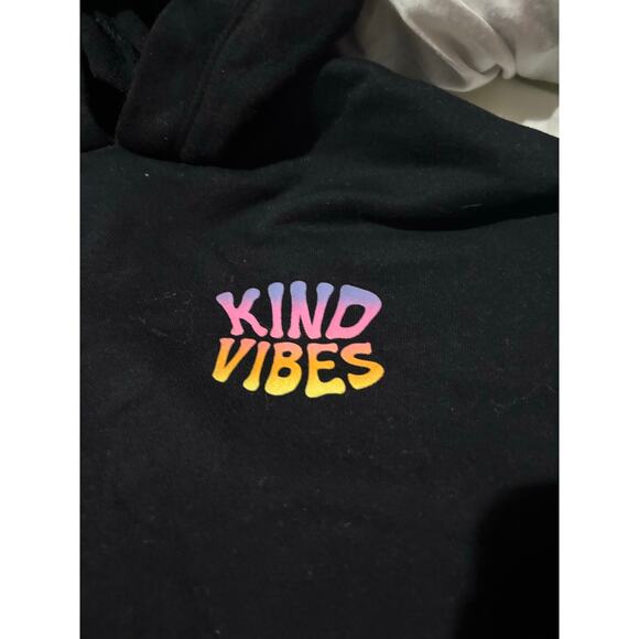 Old Navy black S 6/7 kind vibes hooded black French terry crop sweatshirt nwot - Picture 5 of 5